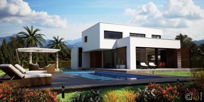 Villa moderna de nueva construcción con parcela y piscina